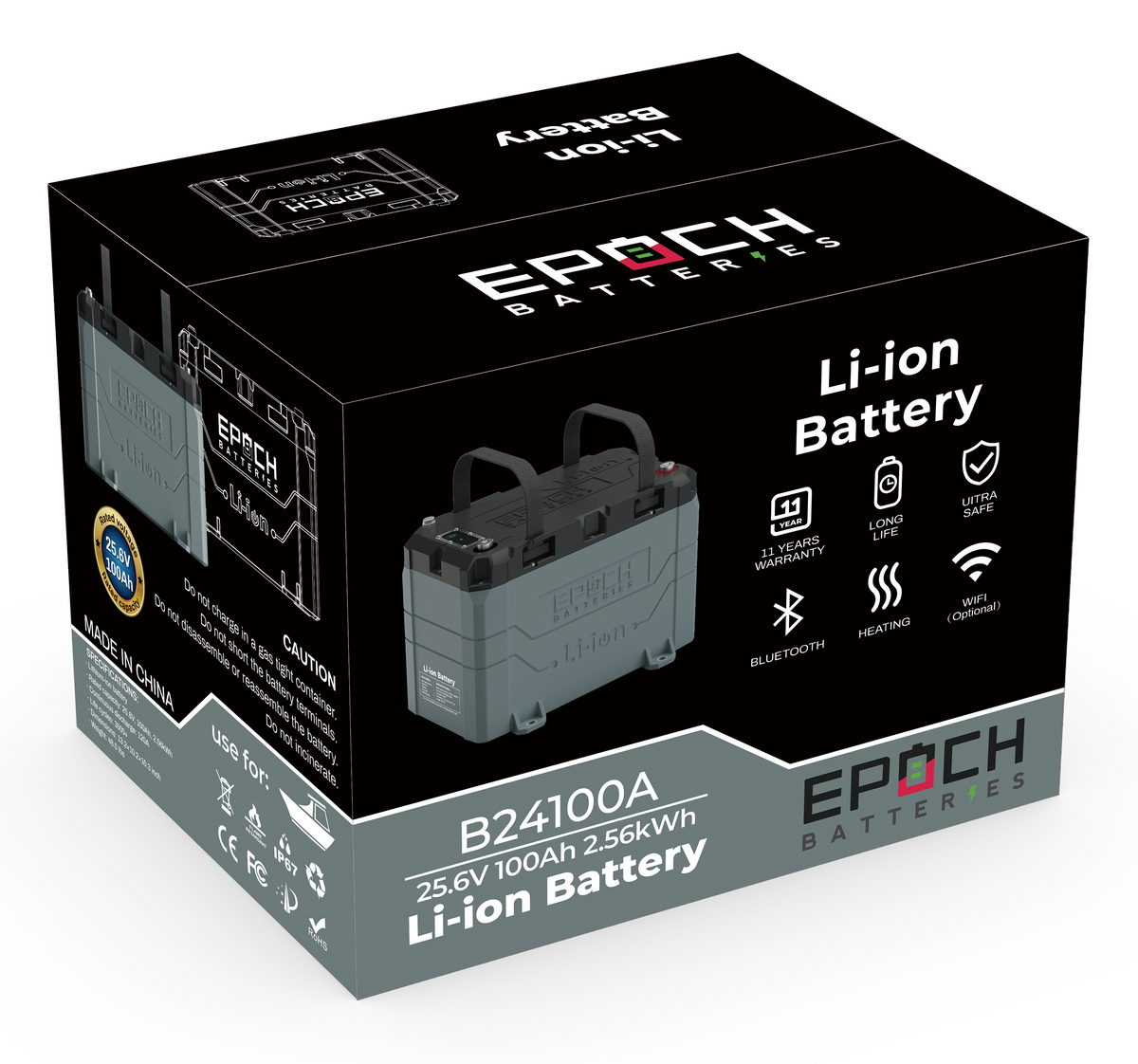 EPOCH 24V 100Ah (2.56kWh) LiFePO4 Lithium Battery - Bluetooth, Heating ...