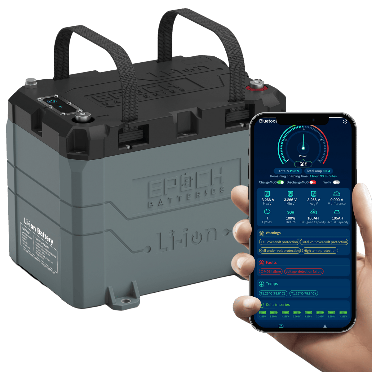 EPOCH 24V 100Ah (2.56kWh) LiFePO4 Lithium Battery - Bluetooth, Heating ...